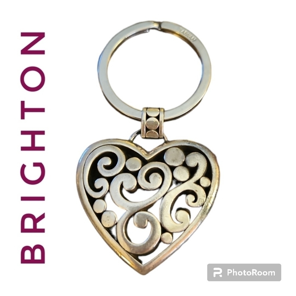 BRIGHTON Silver Plated Scroll Heart Keychain Purse Charm